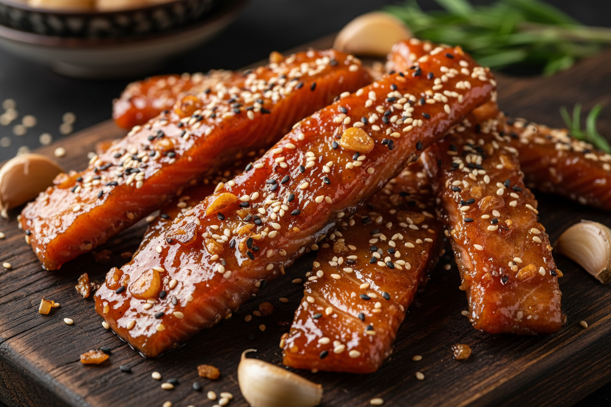 Candied salmon garlic sesame 